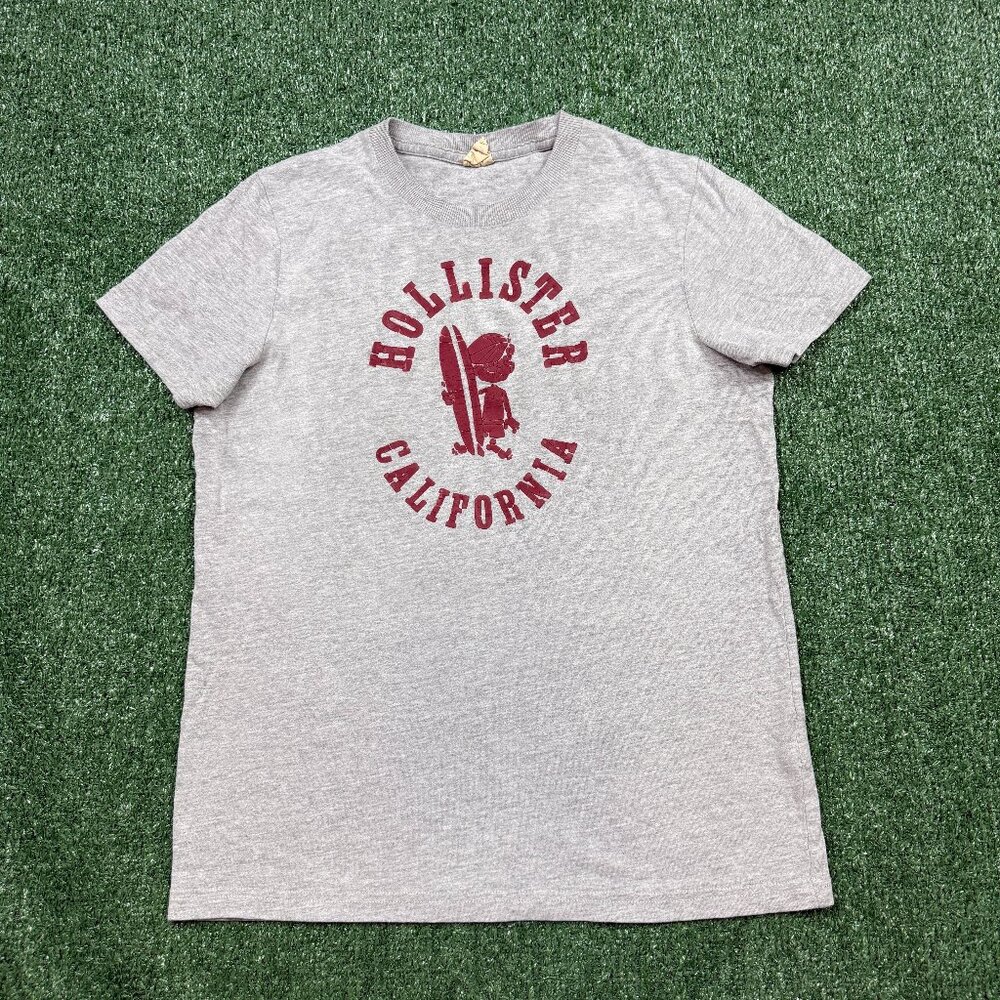 Vintage Y2K Hollister T Shirt Size S Gray Short Sleeve Slim Stretch Fit Surfer